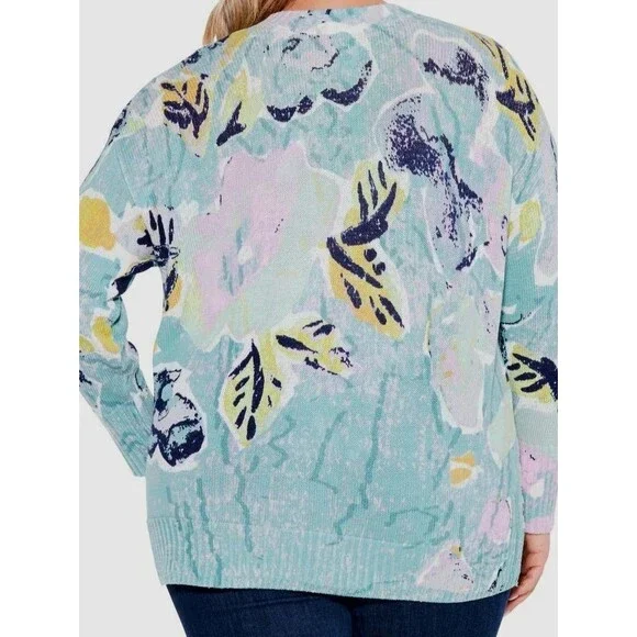 Nic + Zoe Women's Greenhouse Garden Sweater Blue Cotton V-Neck Size XL - Picture 6 of 11